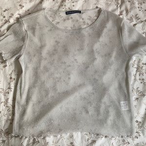 Brandy Melville White Sparkly Mesh Tee